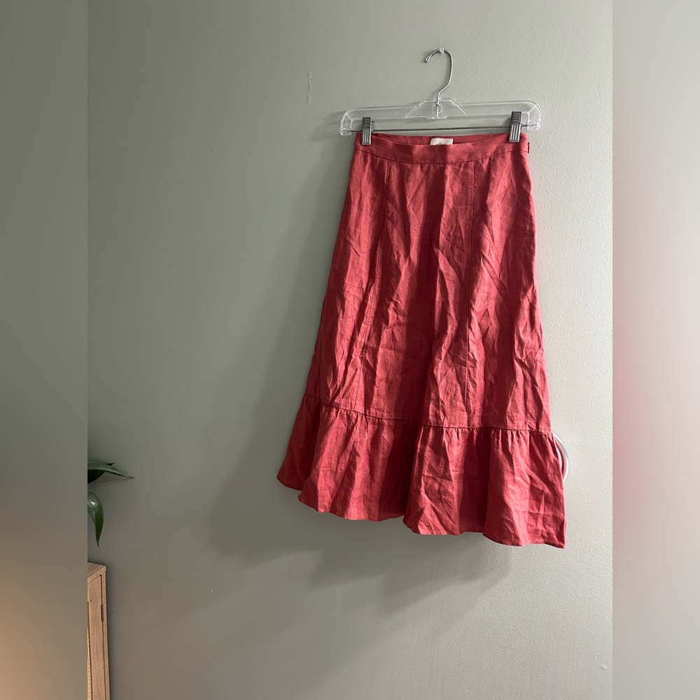 Wilfred Coral Tiered Ruffle Hem Skirt